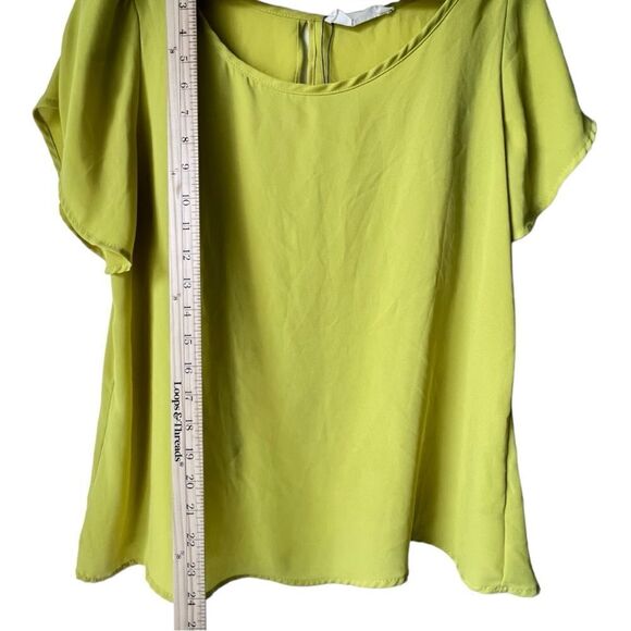 Women’s PEACHES Ń CREAM lime short sleeve yellow blouse plaid casual size L. - Picture 4 of 8